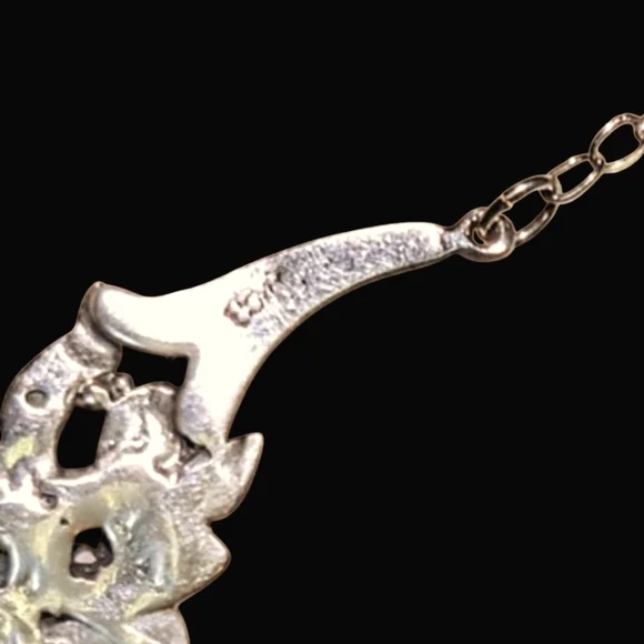 Signed .925 Silver Flower Necklace With Intricate Chain - Picture 5 of 6